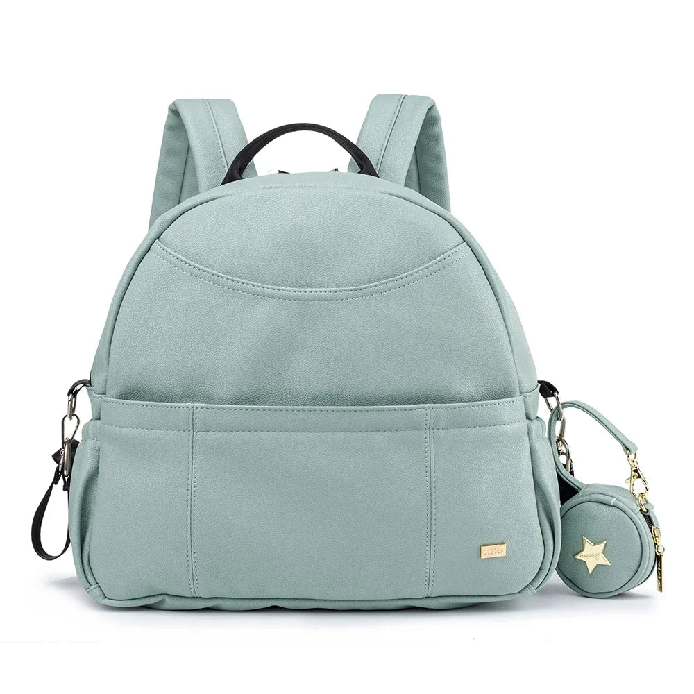PU Leather Diaper Backpack – Large Capacity Waterproof Mom Bag