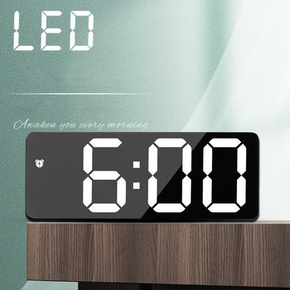 Digital LED Alarm Clock – Mirror Display, Voice Control & Snooze