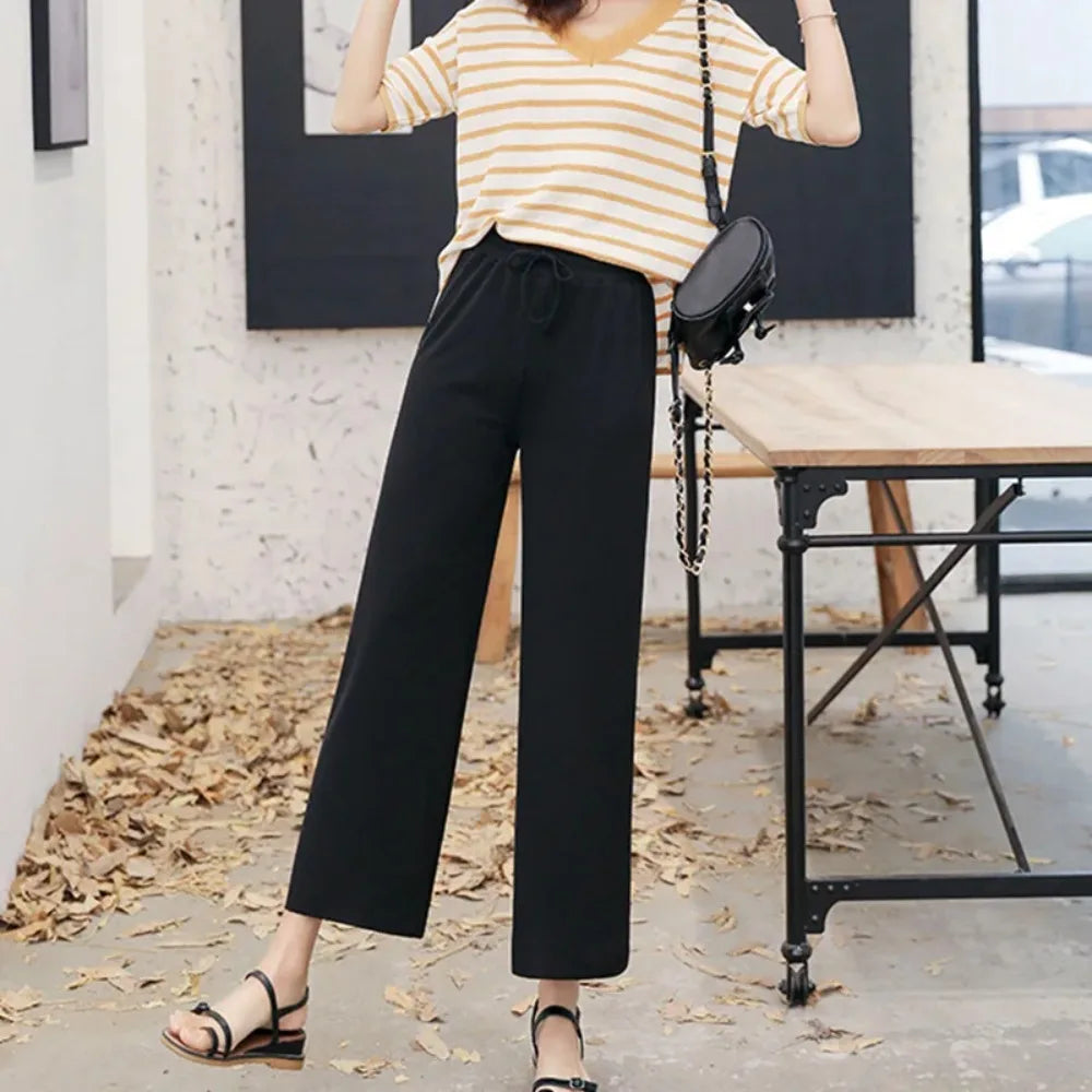 Wide Leg Pants for Women – Ice Silk Elastic Waist Casual Trousers