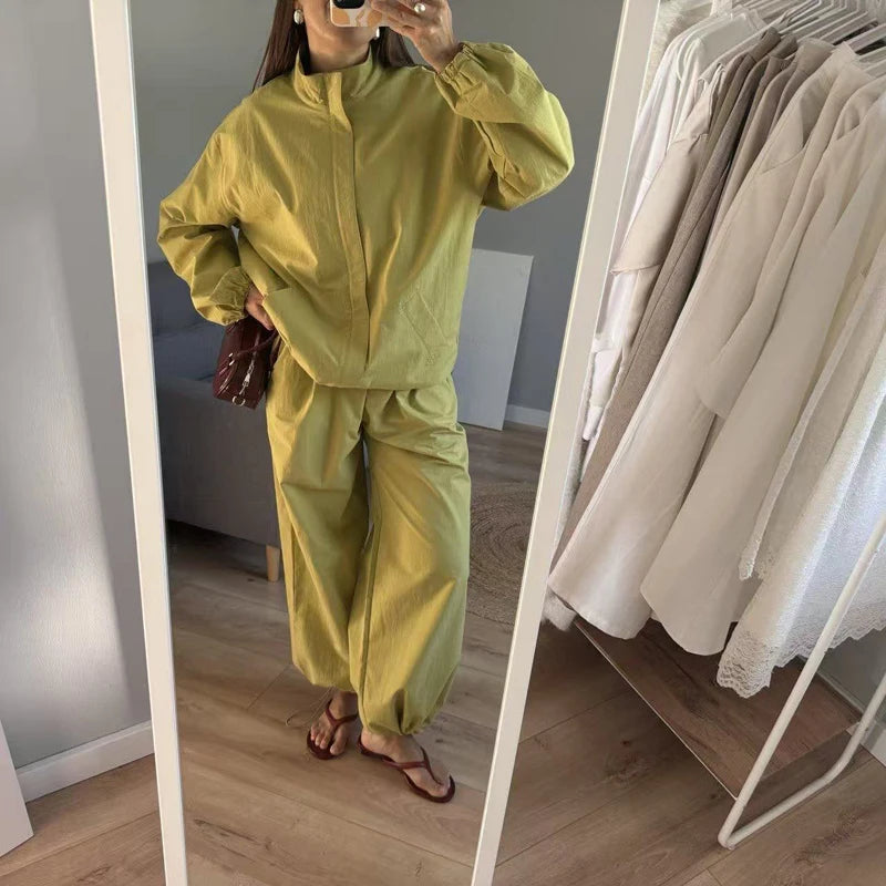 Women's Jacket and Wide Leg Pants Set Casual Sporty Two-Piece
