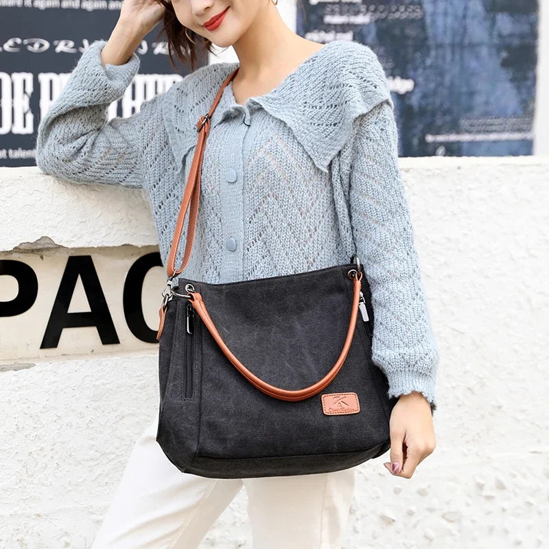 Canvas Shoulder Bag Women Large Capacity Crossbody Handbag