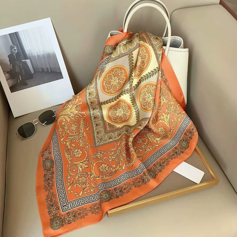 Silk Square Scarf with Baroque Print – Luxury Headband & Shawl 27.6"