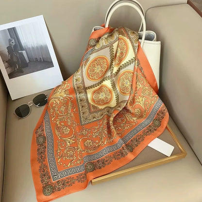 Silk Square Scarf with Baroque Print – Luxury Headband & Shawl 27.6"