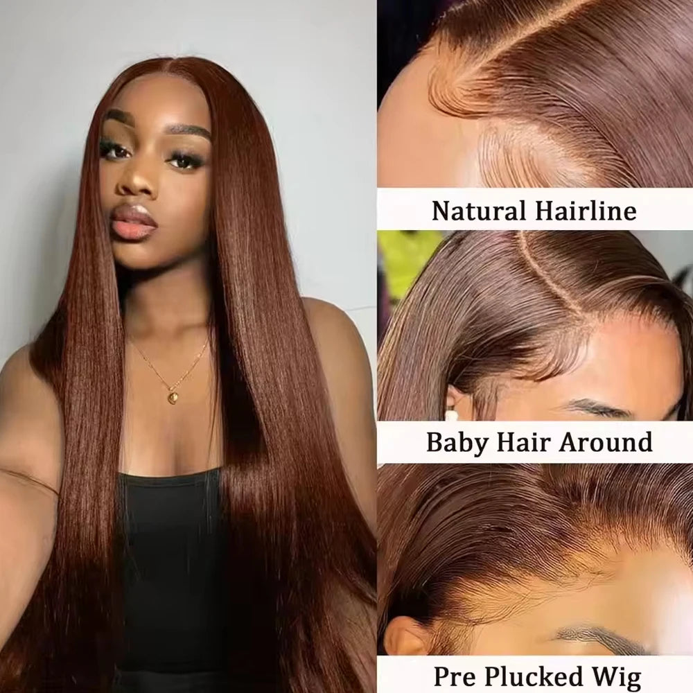 Chocolate Brown Straight Human Hair Wig 13x6 HD Lace Front