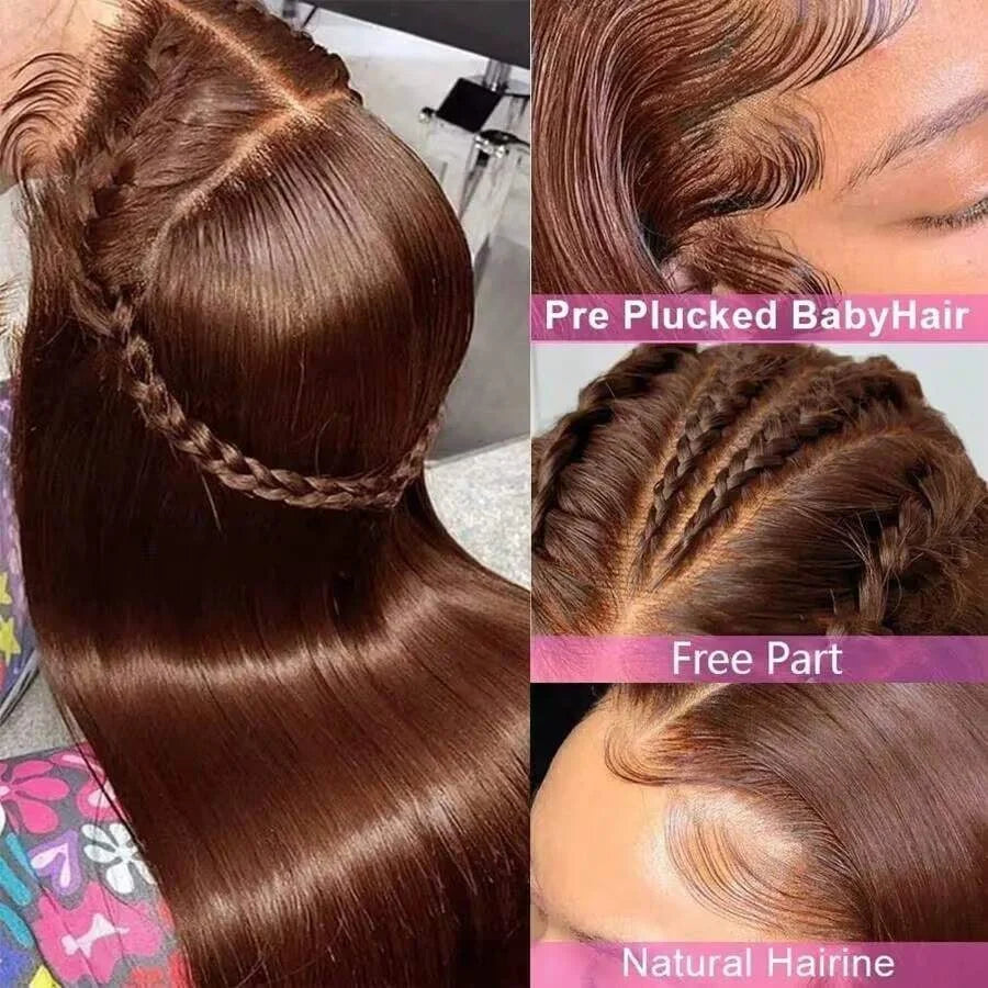 Chocolate Brown Bone Straight Lace Front Wig – Human Hair