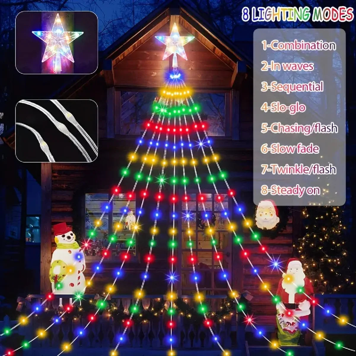 Star Waterfall Christmas Tree String Lights – USB & Solar Powered