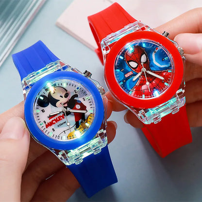 Kids Cartoon Quartz Watch with LED Light – Silicone Strap Girls Watch