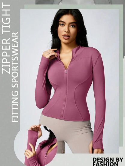 Women's Zip-Up Turtleneck Sports Jacket – Slim-Fit Activewear Top