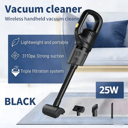 Portable Wireless Handheld Vacuum Cleaner – Car & Home Use with 3 Brush Heads
