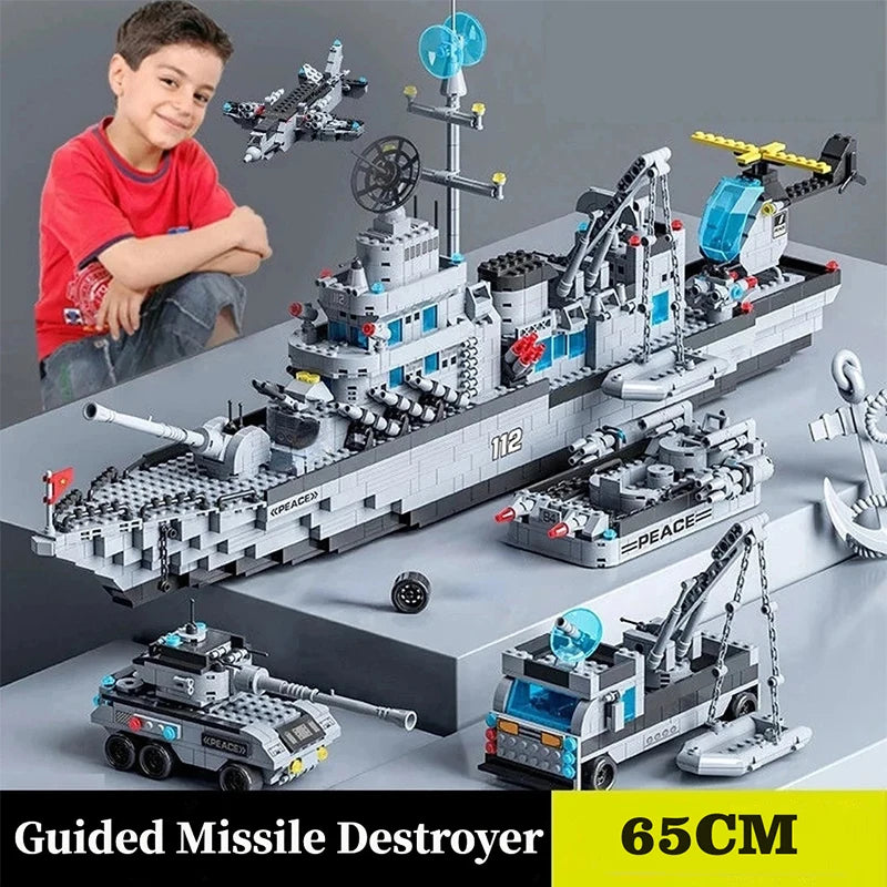 Large Navy Warship Building Blocks Set – 6-in-1 Army Ship Model Toy
