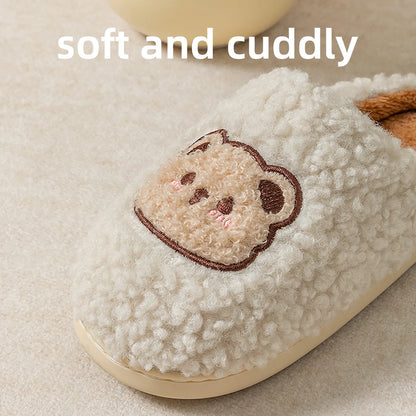Cartoon Bear Fluffy Slippers – Warm Non-Slip Indoor House Shoes
