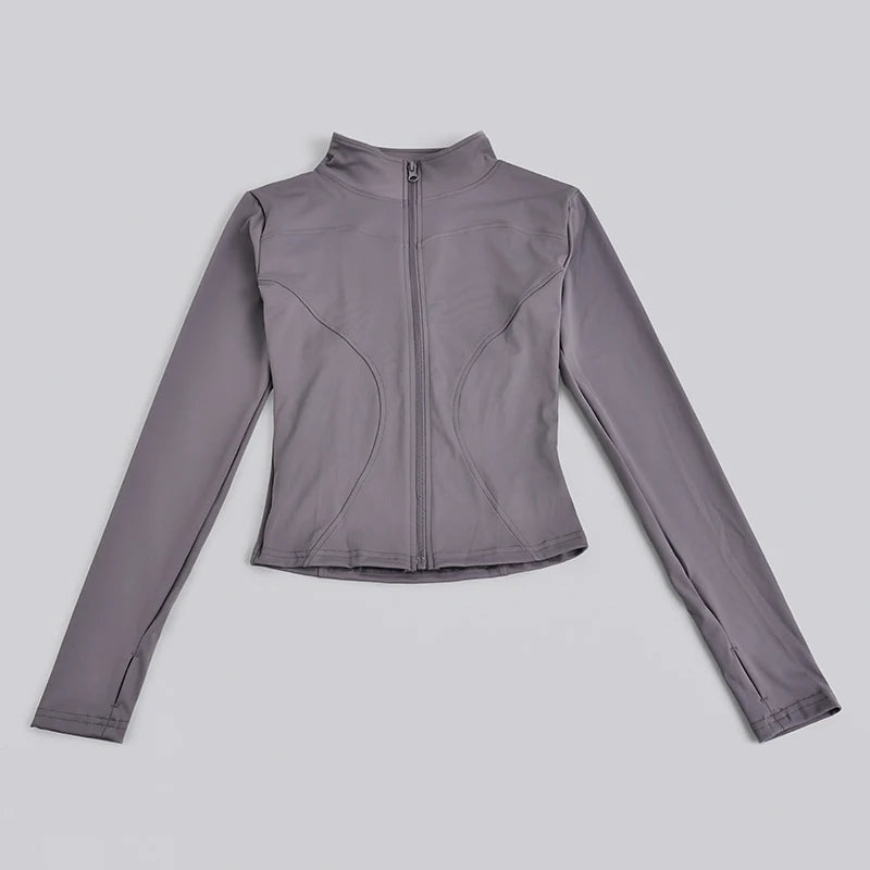 Women's Full-Zip Yoga Jacket with Thumb Holes – Slim Fit Athletic Top