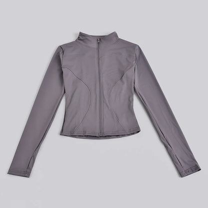 Women's Full-Zip Yoga Jacket with Thumb Holes – Slim Fit Athletic Top