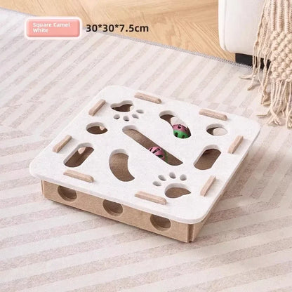 Cat Puzzle Box Toy with Felt Ball Tracks & Holes