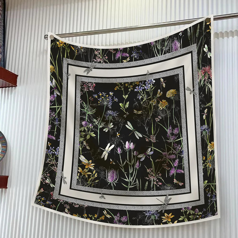 Luxury Silk Square Scarf Women Floral Paisley Print 90cm