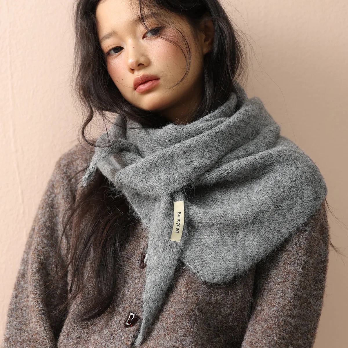 Knitted Triangular Wool Scarf – Women's Winter Warm Headscarf Shawl