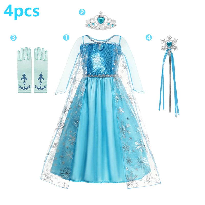Elsa Princess Dress Girls Frozen Costume Set with Accessories