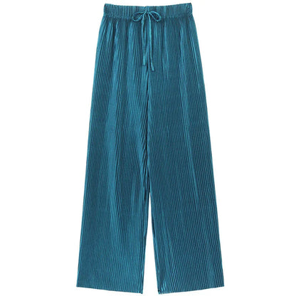 Wide Leg Pants for Women – Pleated Ice Silk Elastic Waist