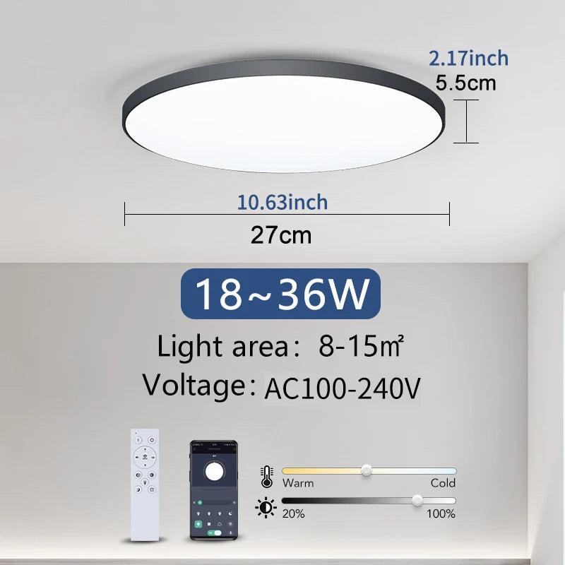 Smart LED Ceiling Light with Remote Control & Dimmer
