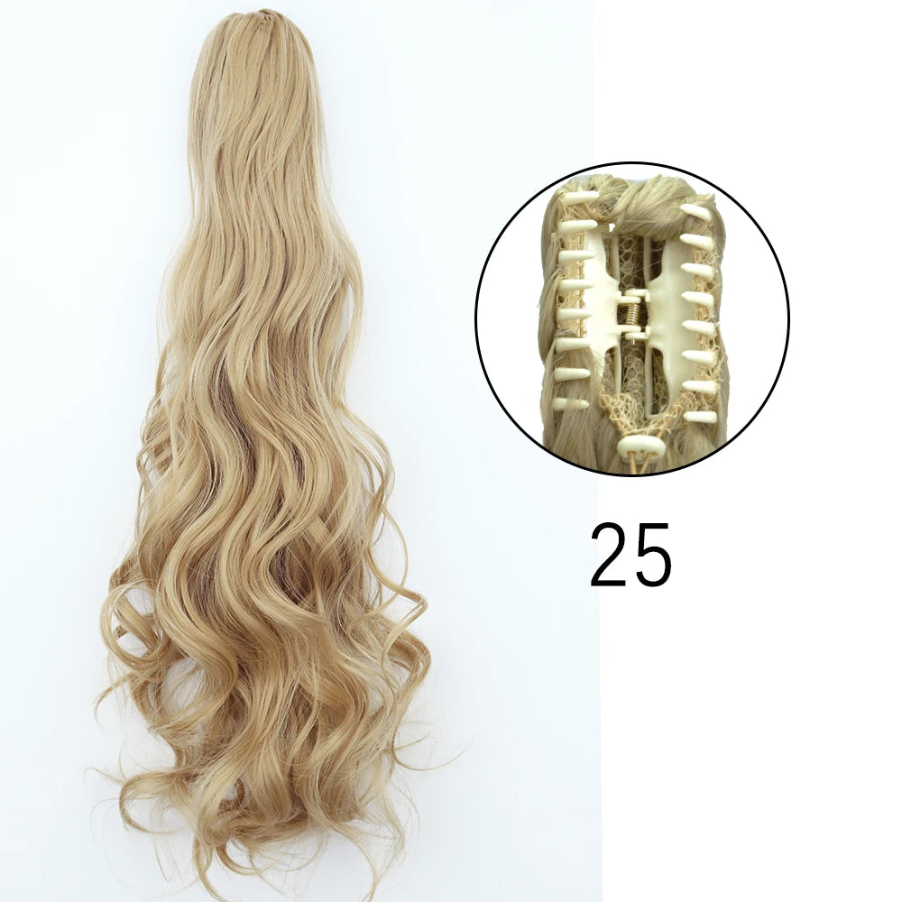 Claw Clip Ponytail Hair Extension 24 Inch Wavy Synthetic Heat Resistant