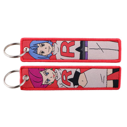 Anime Embroidered Keychain - Cute Cartoon Jet Tag Key Ring