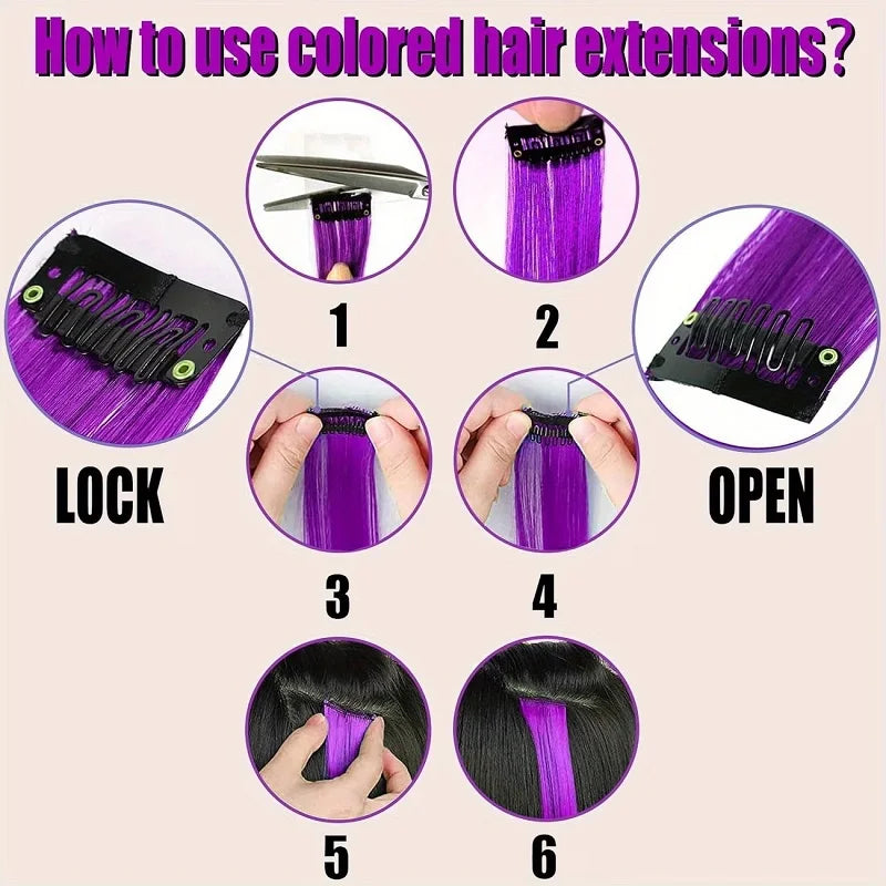 Colorful Clip-In Hair Extensions 5pcs Straight Synthetic 20 Inch