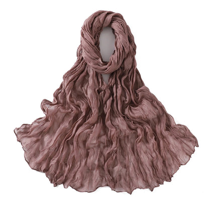 Women's Crinkle Cotton Voile Scarf – Lightweight Solid Color Shawl
