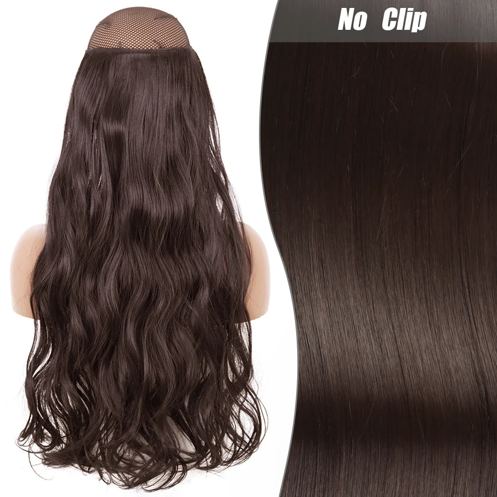 No-Clip Halo Hair Extensions – Long Wavy Synthetic Hairpiece