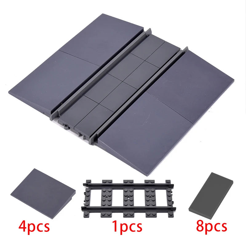 City Train Track Building Block Parts – Straight, Curved & Switch Rails
