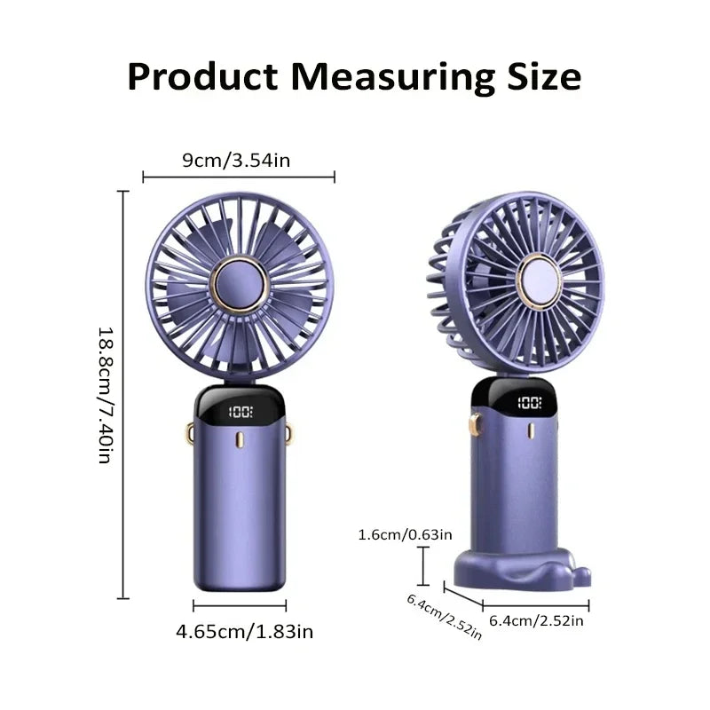 Handheld Mini Fan Foldable 5-Speed USB Rechargeable with Phone Stand & LED Display