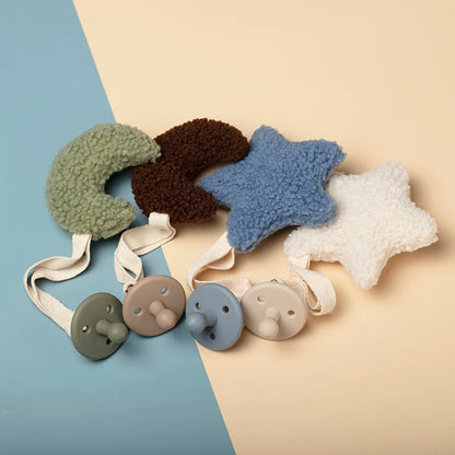 Sherpa Pacifier Clip Star Moon Baby Dummy Holder