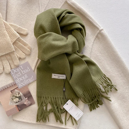 Cashmere-Feel Winter Scarf for Women – Soft Wool Pashmina Shawl with Tassels