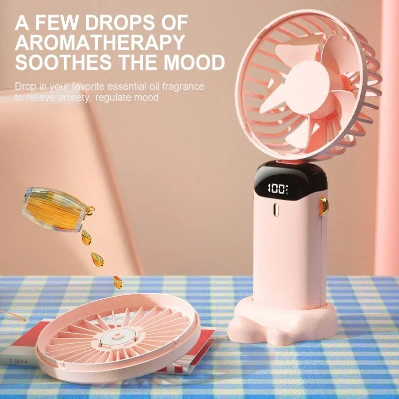 Handheld Mini Fan Foldable 5-Speed USB Rechargeable with Phone Stand & LED Display