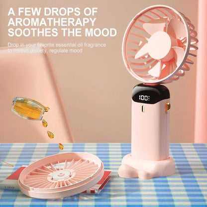 Handheld Mini Fan Foldable 5-Speed USB Rechargeable with Phone Stand & LED Display