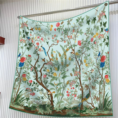 Luxury Silk Square Scarf Women Floral Paisley Print 90cm