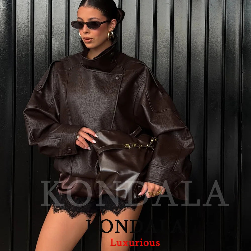 Faux Leather Jacket for Women, Oversized Fit
