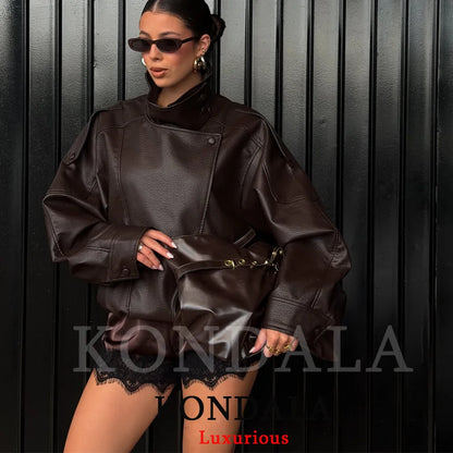 Faux Leather Jacket for Women, Oversized Fit
