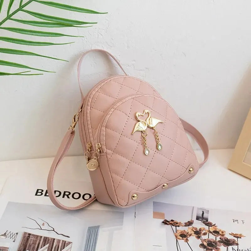 Mini Quilted Crossbody Bag for Women with Swan Charm
