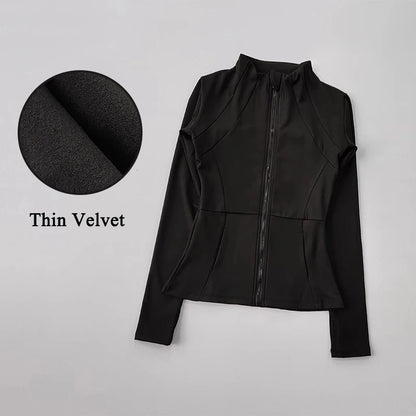 Women's Slim-Fit Fleece Sports Jacket – Long Sleeve Warm Zip-Up Coat
