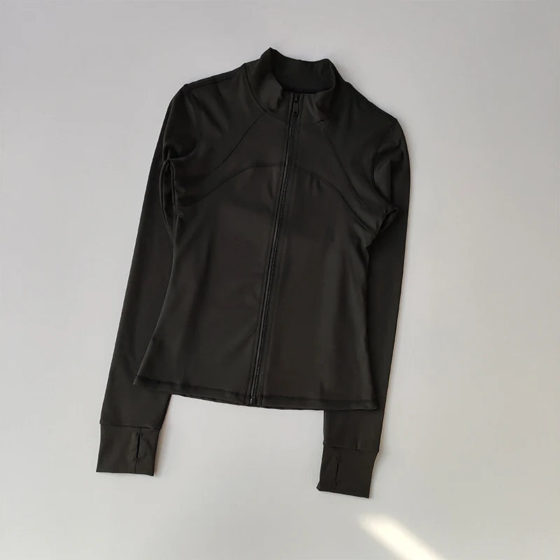 Women's Zip-Up Athletic Jacket – Stand Collar Long Sleeve Fitness Top