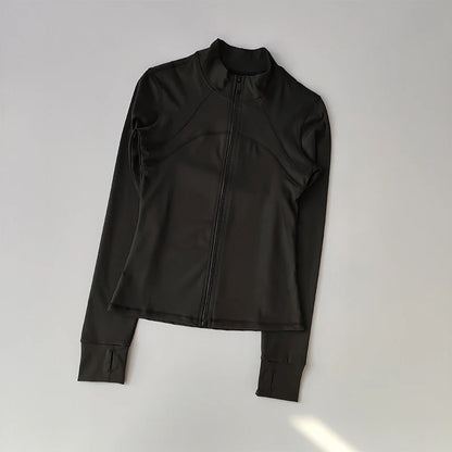 Women's Zip-Up Athletic Jacket – Stand Collar Long Sleeve Fitness Top