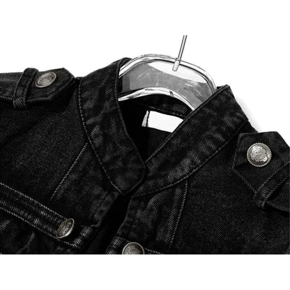 Women's Double-Breasted Denim Jacket – Military Style