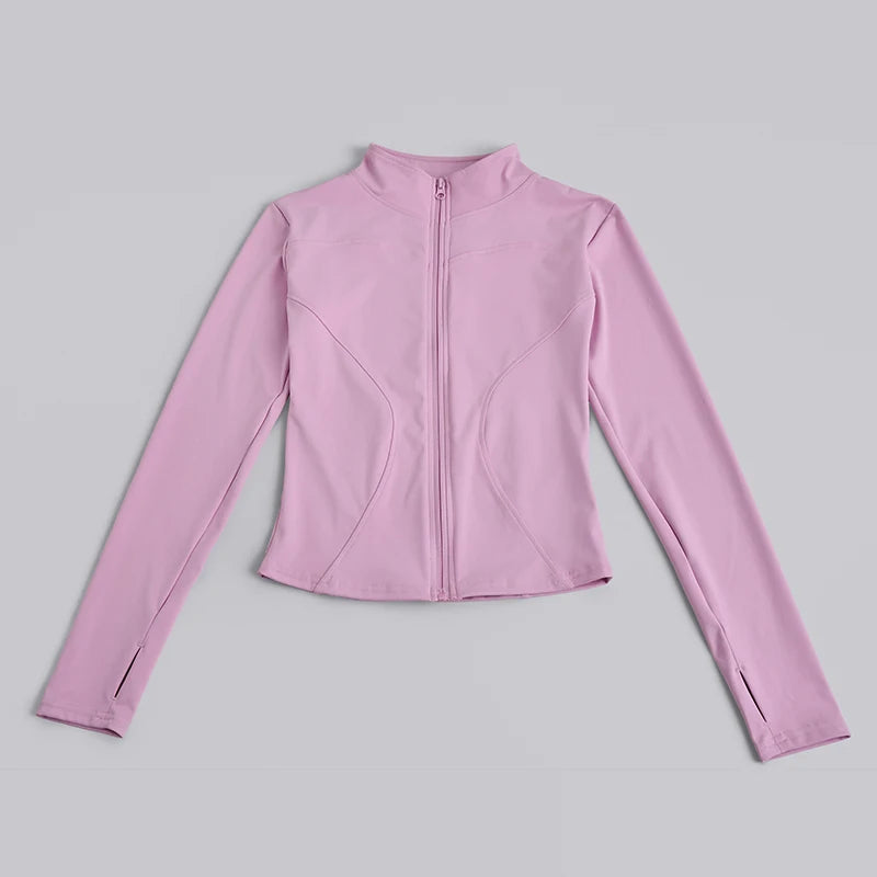 Women's Full-Zip Yoga Jacket with Thumb Holes – Slim Fit Athletic Top