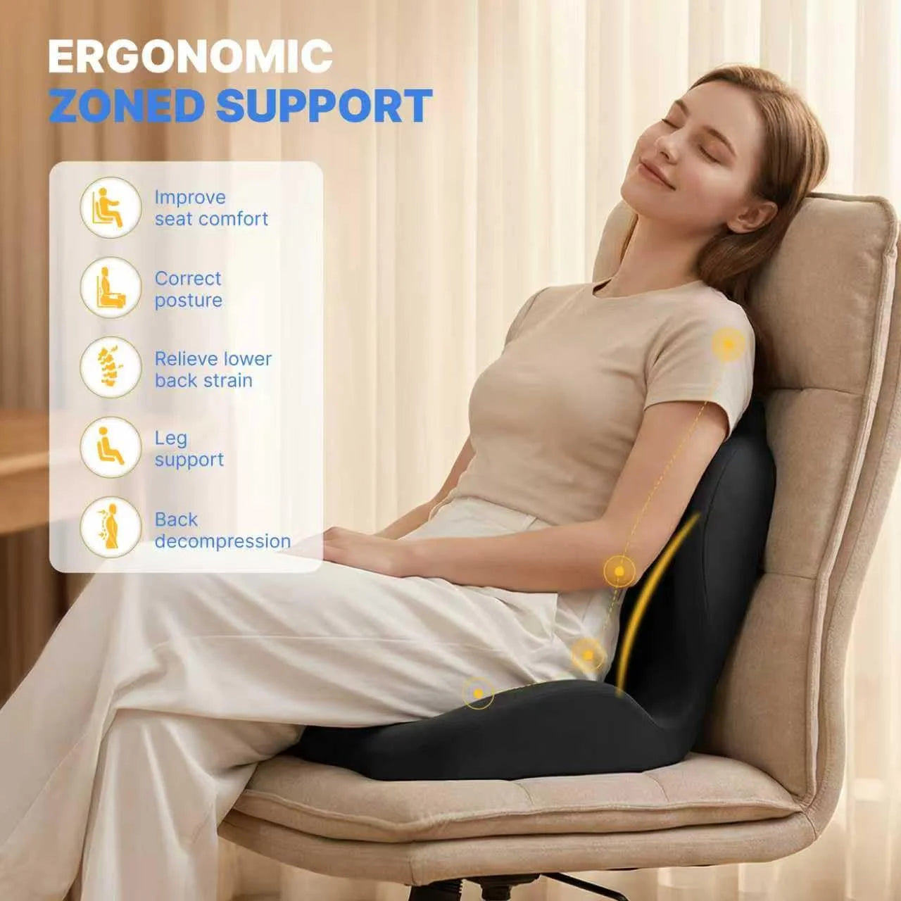 Memory Foam Seat & Back Support Cushion Set for Office Chair & Car