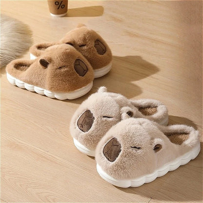 Capybara Cotton Slippers – Warm Fur Indoor Slides for Men & Women