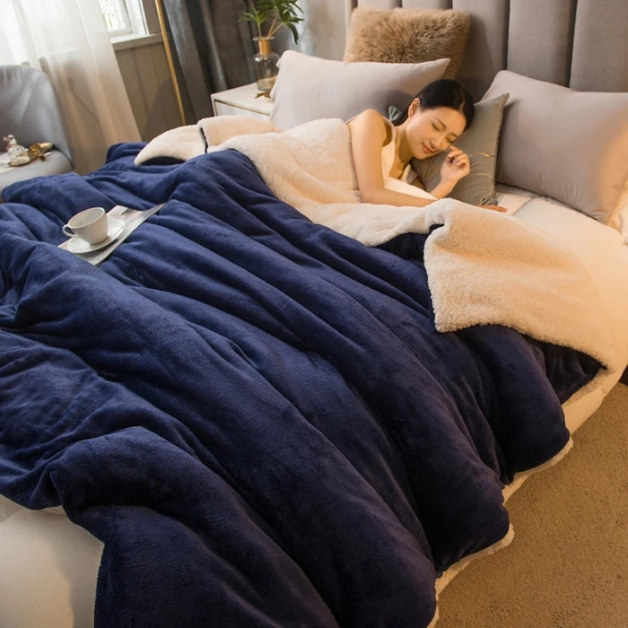 Double-Sided Wool Throw Blanket – Thick Warm Winter Bed Blanket, 12 Colors