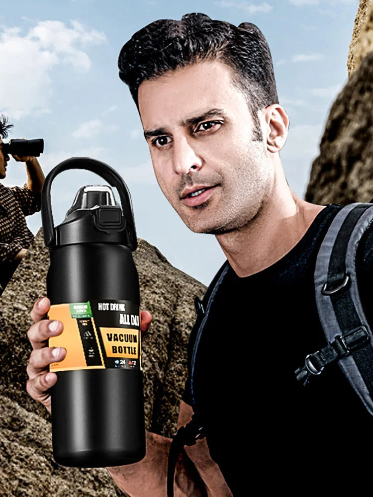Stainless Steel Vacuum Insulated Water Bottle with Straw & Handle – 27–51oz