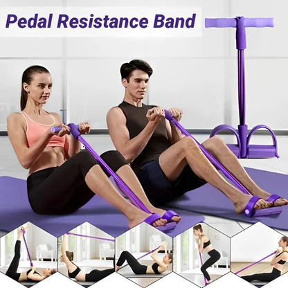 Resistance Band Pedal Exerciser 4-Tube Pull Rope for Yoga, Abs & Full Body Workout