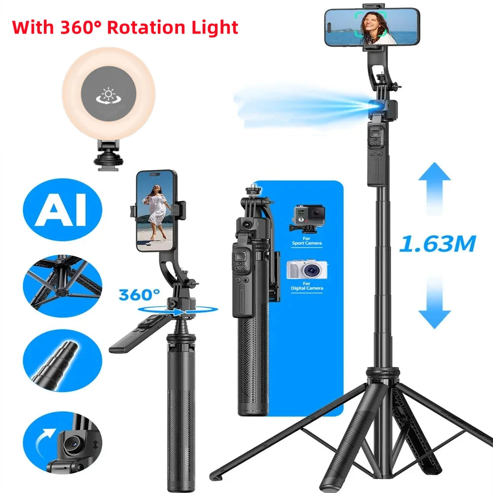 360° Gimbal Stabilizer Selfie Stick Tripod with Bluetooth Shutter