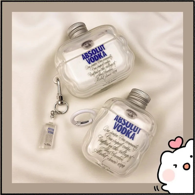 Vodka Bottle AirPods Case – Clear 3D Shape with Mini Bottle Keychain